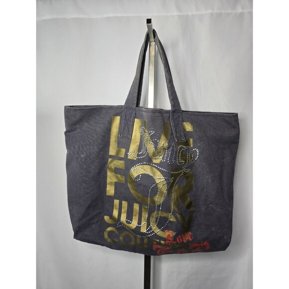 Y2K JUICY COUTURE Navy Blue Live For Juicy Tote Handbag- 100% Cotton- READ INFO - Picture 1 of 16